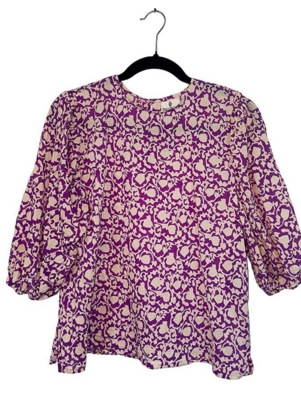 Perry Walker Collective Purple Printed Puff-Sleeve Blouse Size 2 fits like a Med